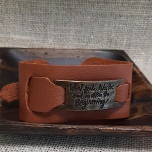 Brown Leather Bracelet with Inspirational Quote